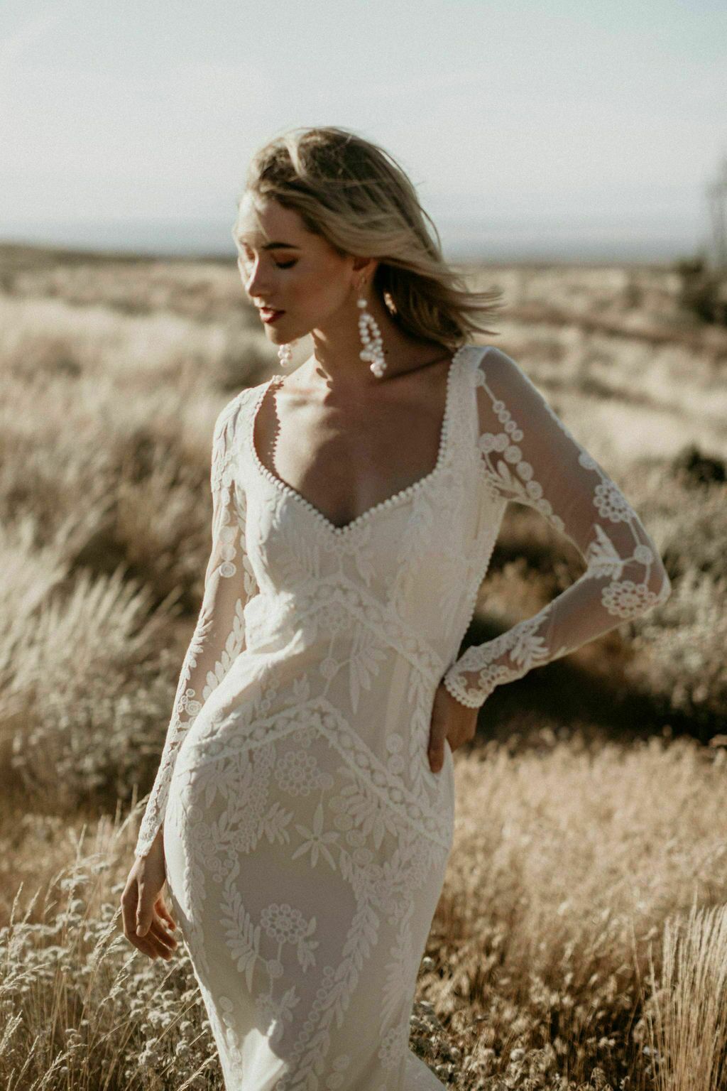 Violetta Long Sleeve Open Back Wedding Dress | Modern Lace