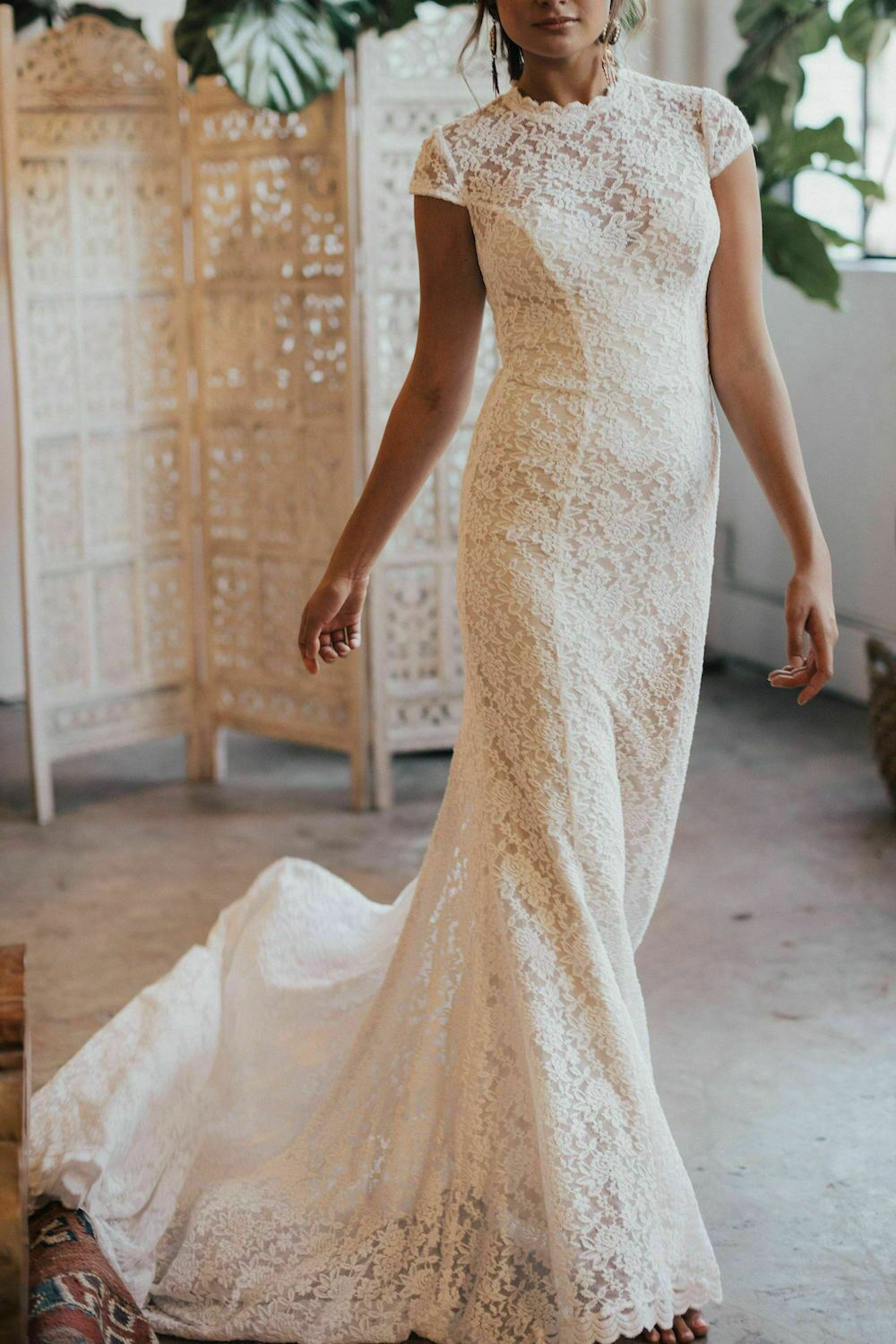 Agnes Lace Cap Sleeve Wedding Dress - Standard Size 10 Agnes Lace Cap Sleeve Wedding Dress - Standard Size 10