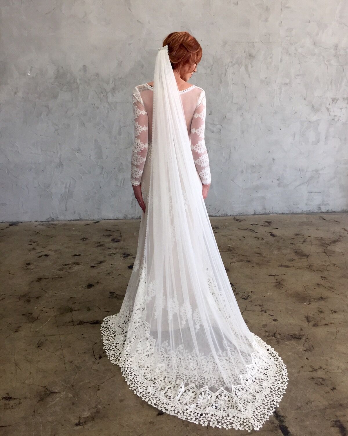 Julia Long Veil with Crochet Lace Trim | Dreamers and Lovers