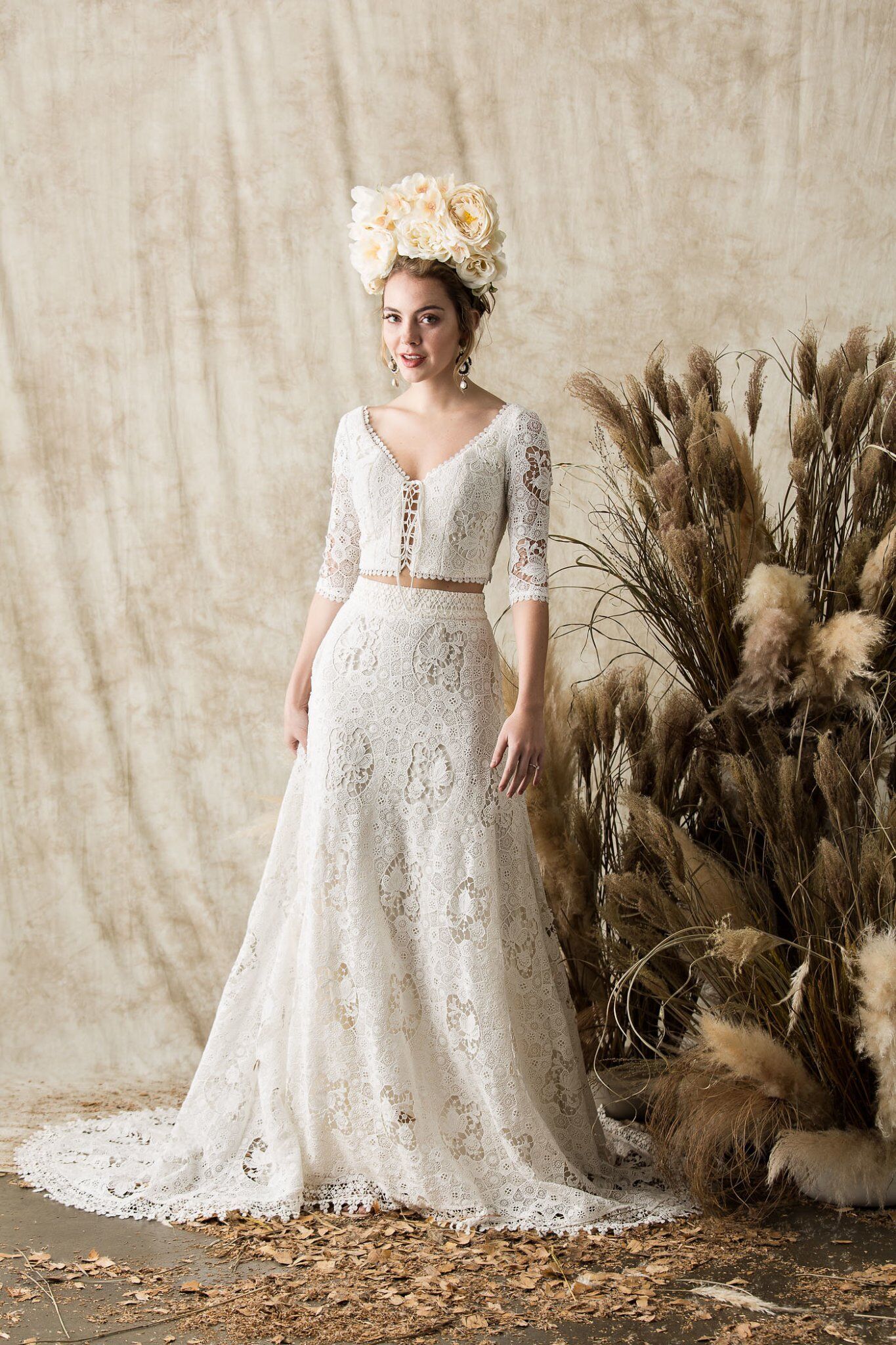 Lace Wedding Dress - Bohemian - Adela Two-Piece Lace Lace Wedding Dress - Bohemian - Adela Two-Piece Lace