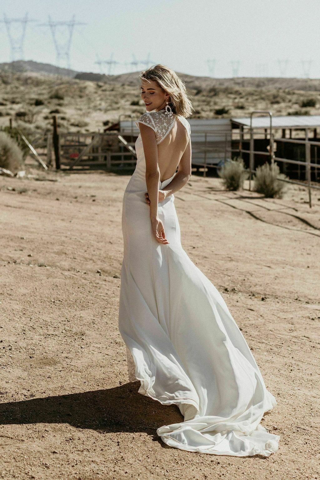minimalist crepe wedding dress Simple Crepe Wedding Dress Short Sleeve Bridal Gown With Sweetheart Neckline | Inga