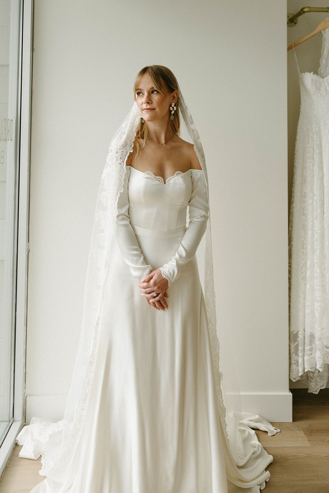 Clementine Off Shoulder Silk Wedding Dress - Standard Size 16