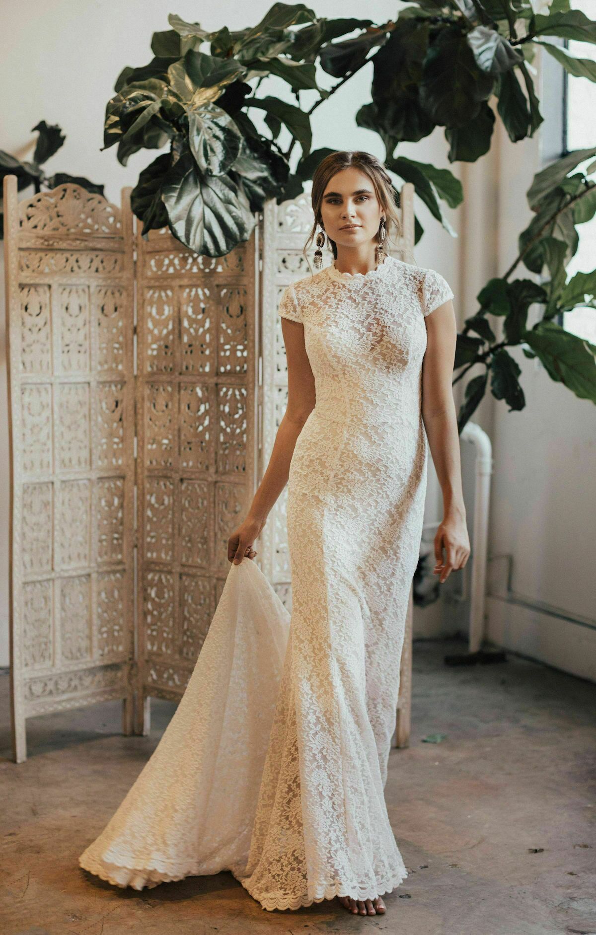 cap sleeve wedding dress sleeves Lace Sweetheart A-line Lace Flowers Dresses Nellia is understated elegance at its best Cap Sleeves Deep V-neck Lace