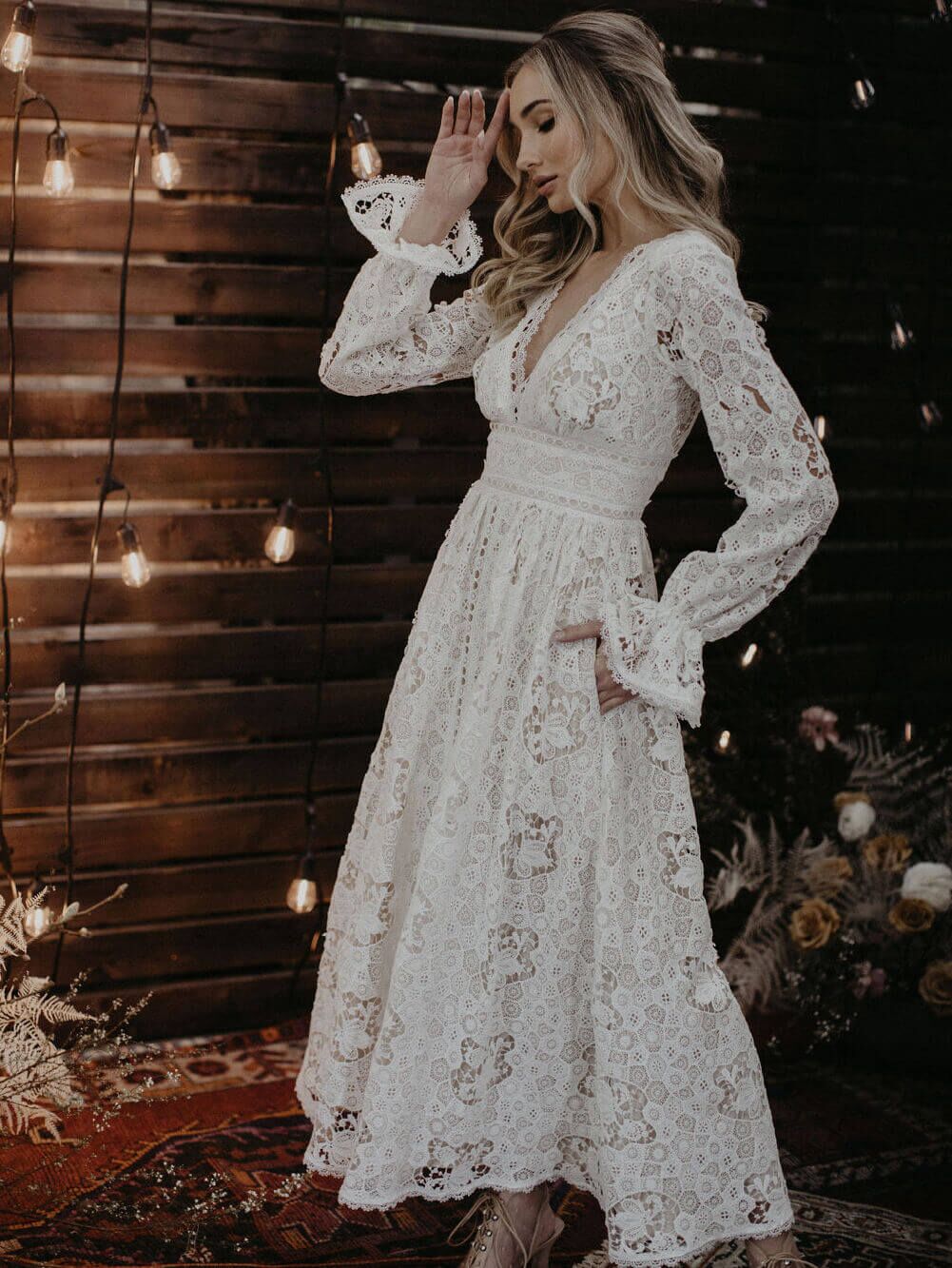 casual lace wedding dress Backless Dresses,Chiffon Wedding Dress,Casual Wedding Dress,Boho Bridal Dress,WD00127 US4 / Ivory Some brides see coral reefs Ankle Length Lace Wedding Dress
