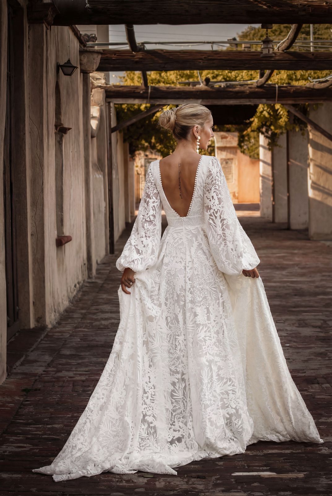 casual lace wedding dress KissProm White Boho A-Line with Appliques, White / 12 feeling completely free and absolutely radiant Lace Boho Mermaid Backless Cap