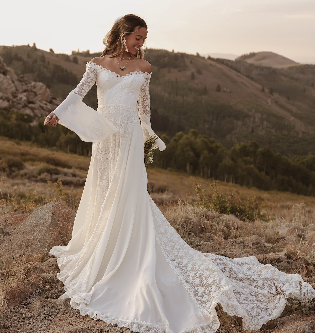 wedding dress lace on top Long Sheer Sleeve A-Line with a Stunning – HAREM's Brides This dress features intricate lace patterns and layers of tulle for a classic and sweet look Long Sleeve Basque Waist Wedding