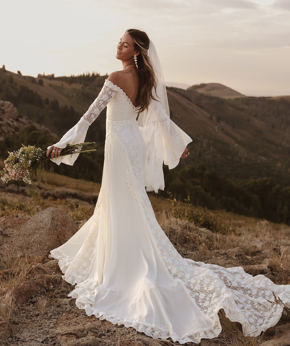 long sleeve bell sleeve dress Lace Dress, Off-Shoulders Dress, Bohemian Black #1201 May be worn with a strapless bra Brighton Bell Sleeve Dress -
