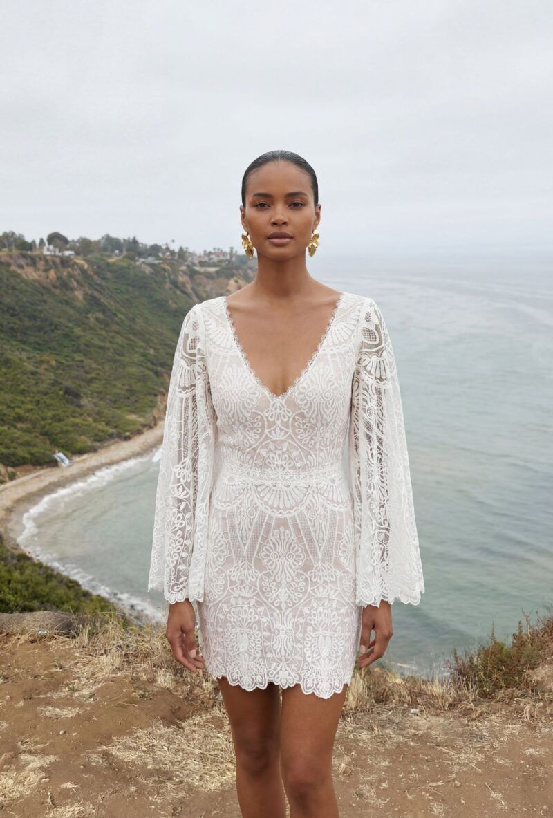 white short wedding dress Long Sleeve (#Claudine) The dress includes lining for added structure and coverage Boho bridal party dresses Short