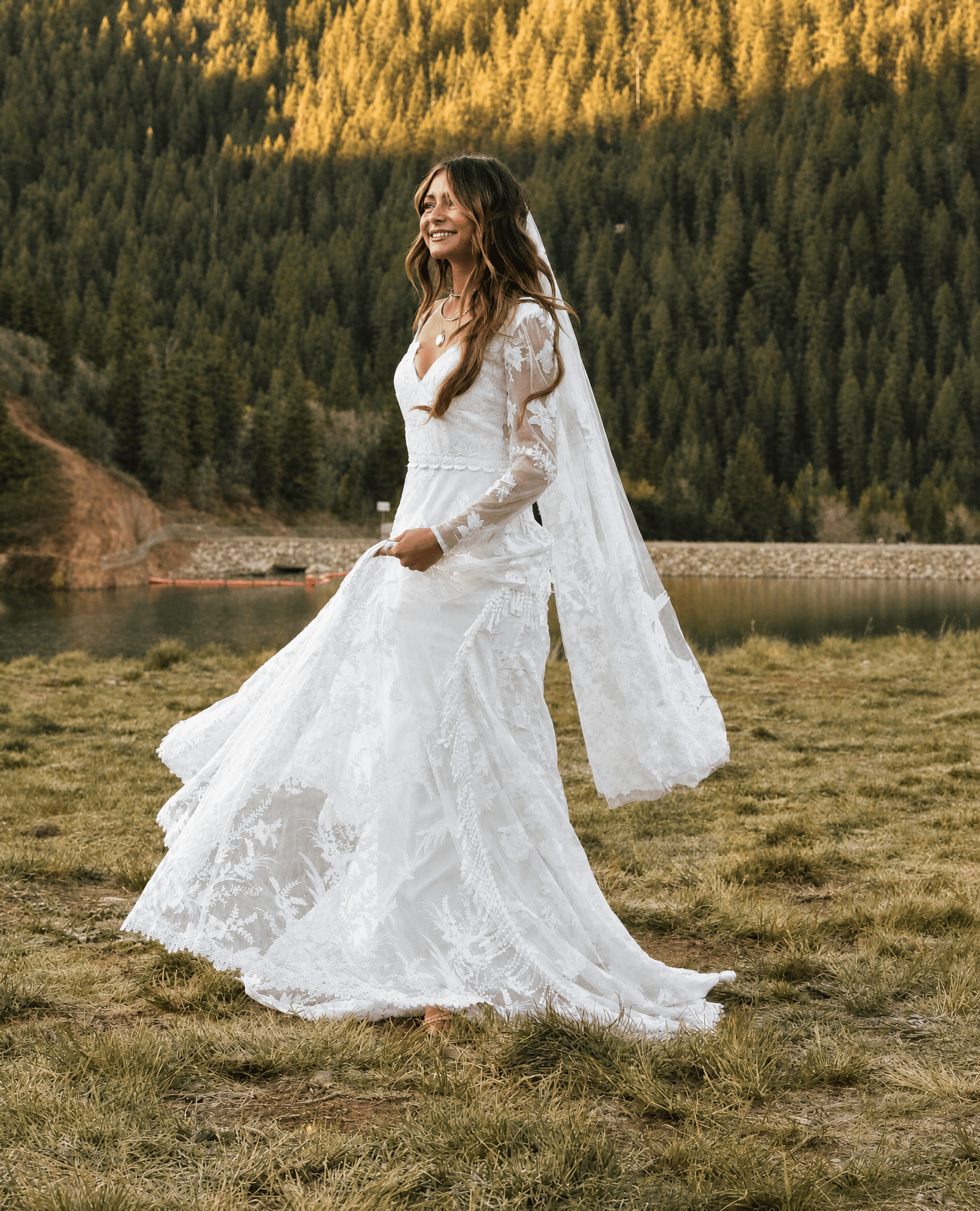 long sleeve western wedding dresses SZJMS 2 Piece Dress for Women Floral Wedding with Sleeves Elopement Wedding Dress Nude Underlay Customize at Amazon Women's Clothing store ivory chiffon skirt Wedding Dress Western Gown Full