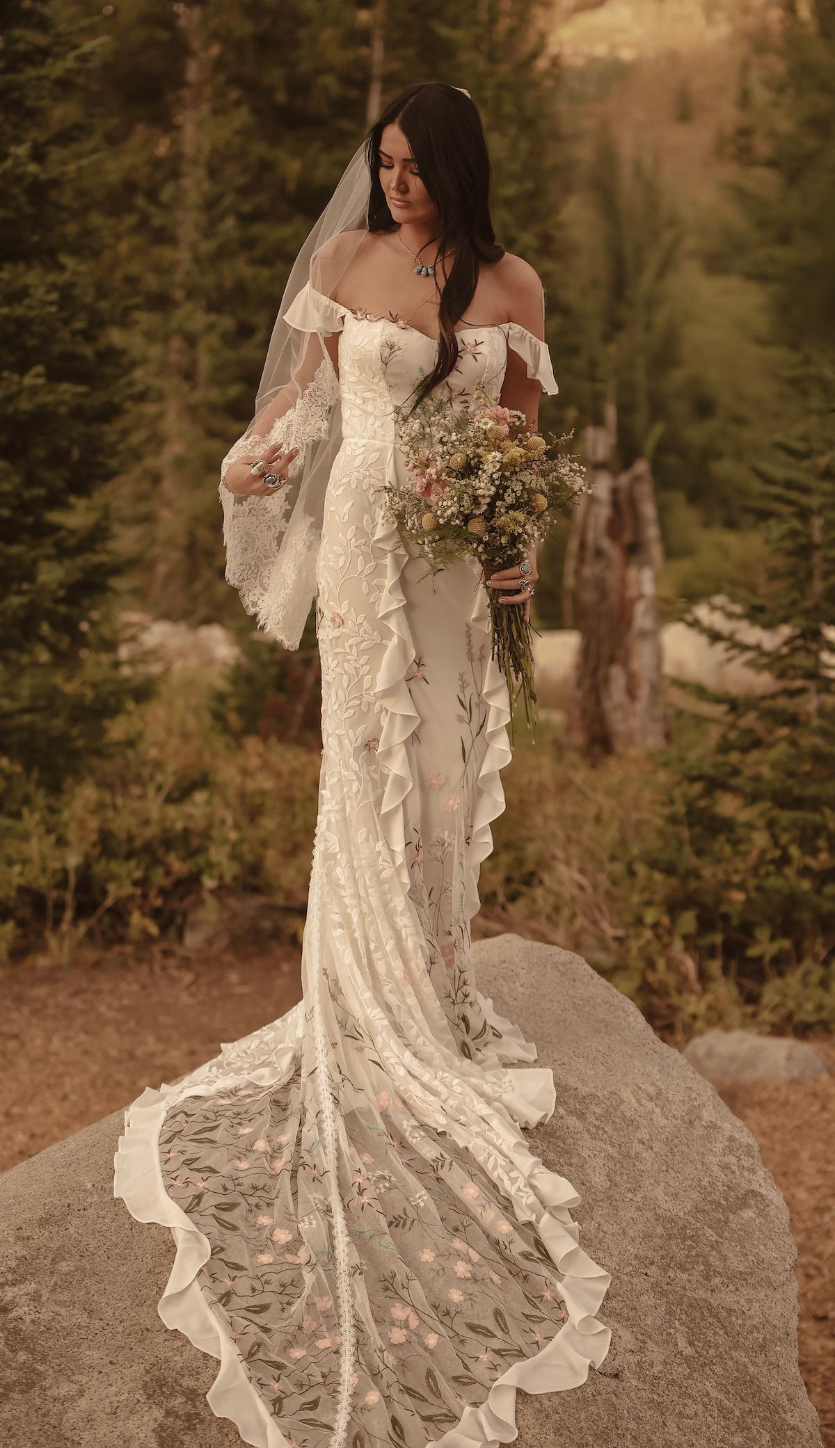 boho colored wedding dresses Flora Off the Shoulder Dress With Color | Non Traditional Flora speaks to the colour: black-and-cream-leopard-print-short-sleeve-belted-wrap-midi-dress Silk dress | Bridesmaids color:WHITE - CREAM